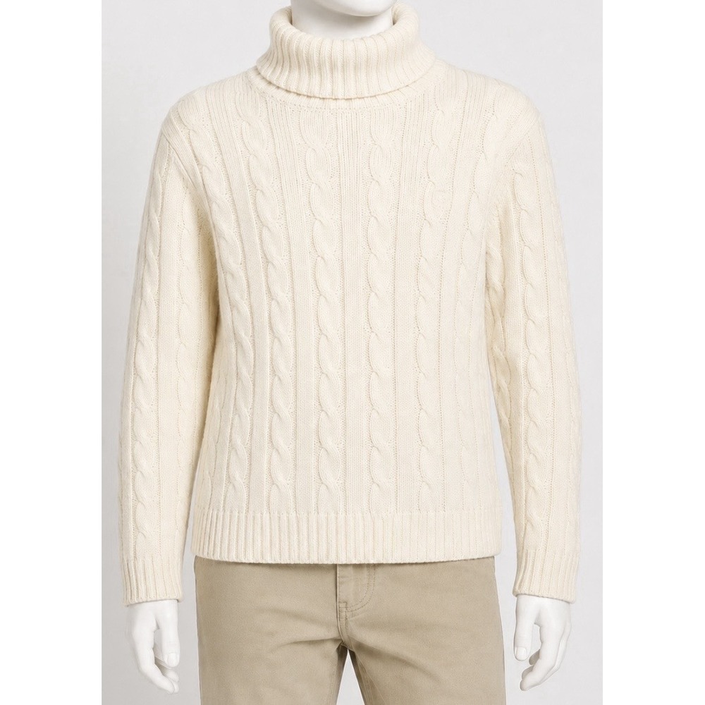 RALPH LAUREN POLO CHAPS Boys Large Cable Knit Sweater Turtle Neck Ivory Large L
